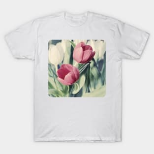 Twin Tulips in Pastel Pink T-Shirt